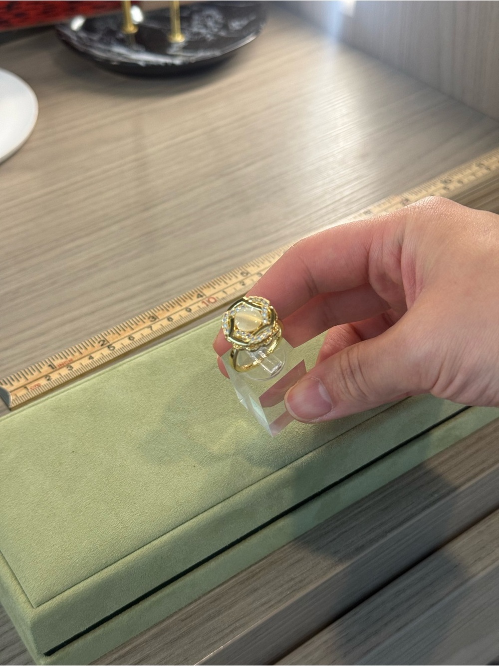 Gold Tone Statement Flower Ring with Clear Stone